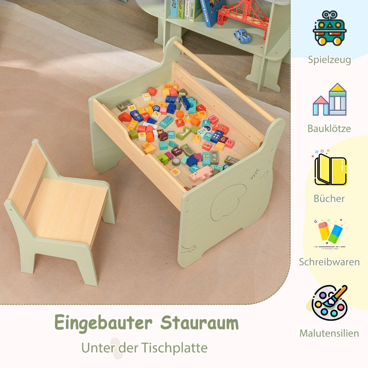 3 in 1 children's seating group made of wood, children's table with chair, children's painting table with reversible table top