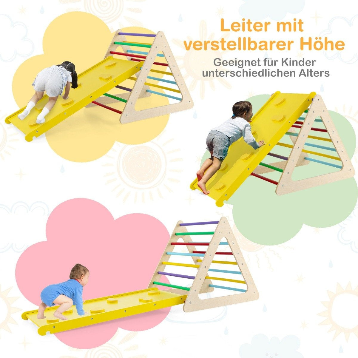 3 in 1 climbing toy set with climbing triangle & ladder & slide climbing frame colorful