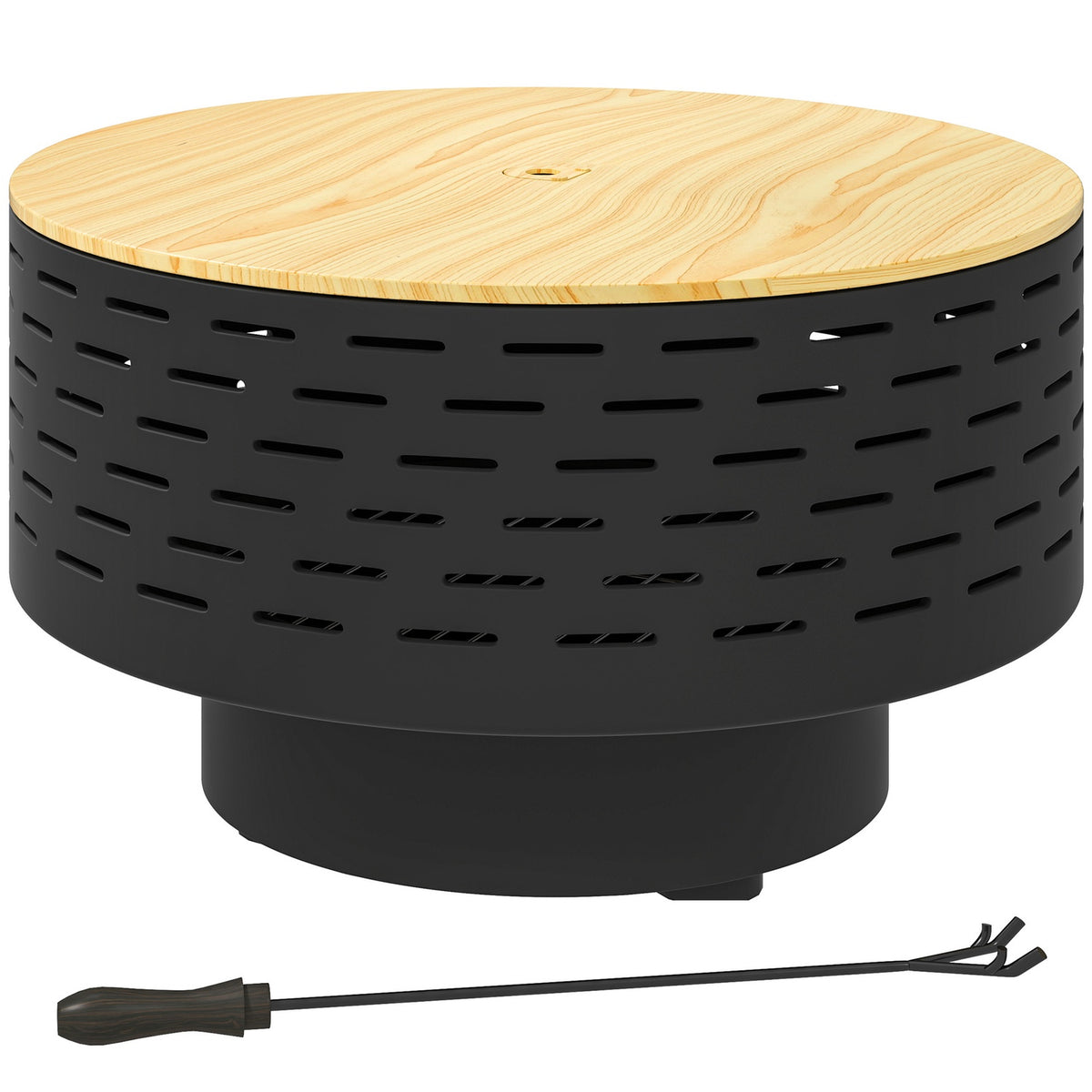 3-in-1 fire bowl Ø60 x 39cm made of stainless steel fire pit with grill grate poker spark protection in wood look fire bowls fire basket for garden, balcony terrace, outdoor BBQ camping charcoal gray