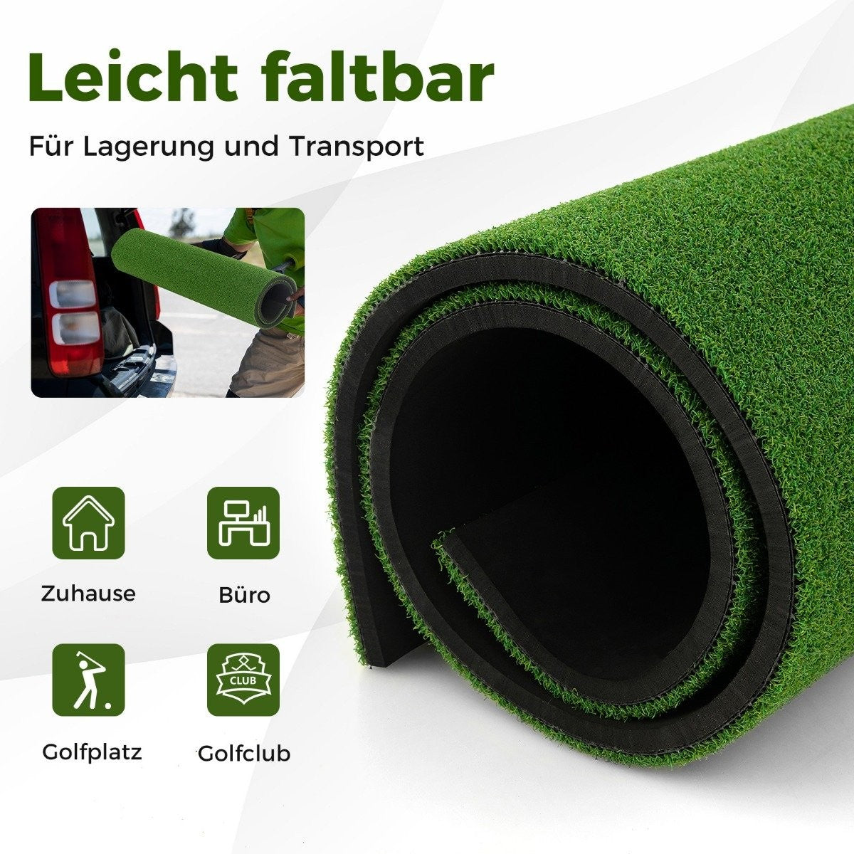 3-in-1 golf tee mat. High-quality hitting mat with artificial turf, 152 x 117 cm.