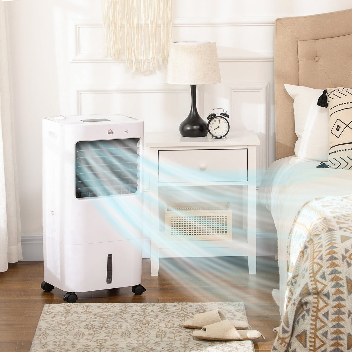 3 in 1 mobile air conditioning with air humidification water cooling 15L 60° oscillating air conditioner 65W air cooler with 8h timer, remote control, usage space 20? White 32 x 37 x 69 cm