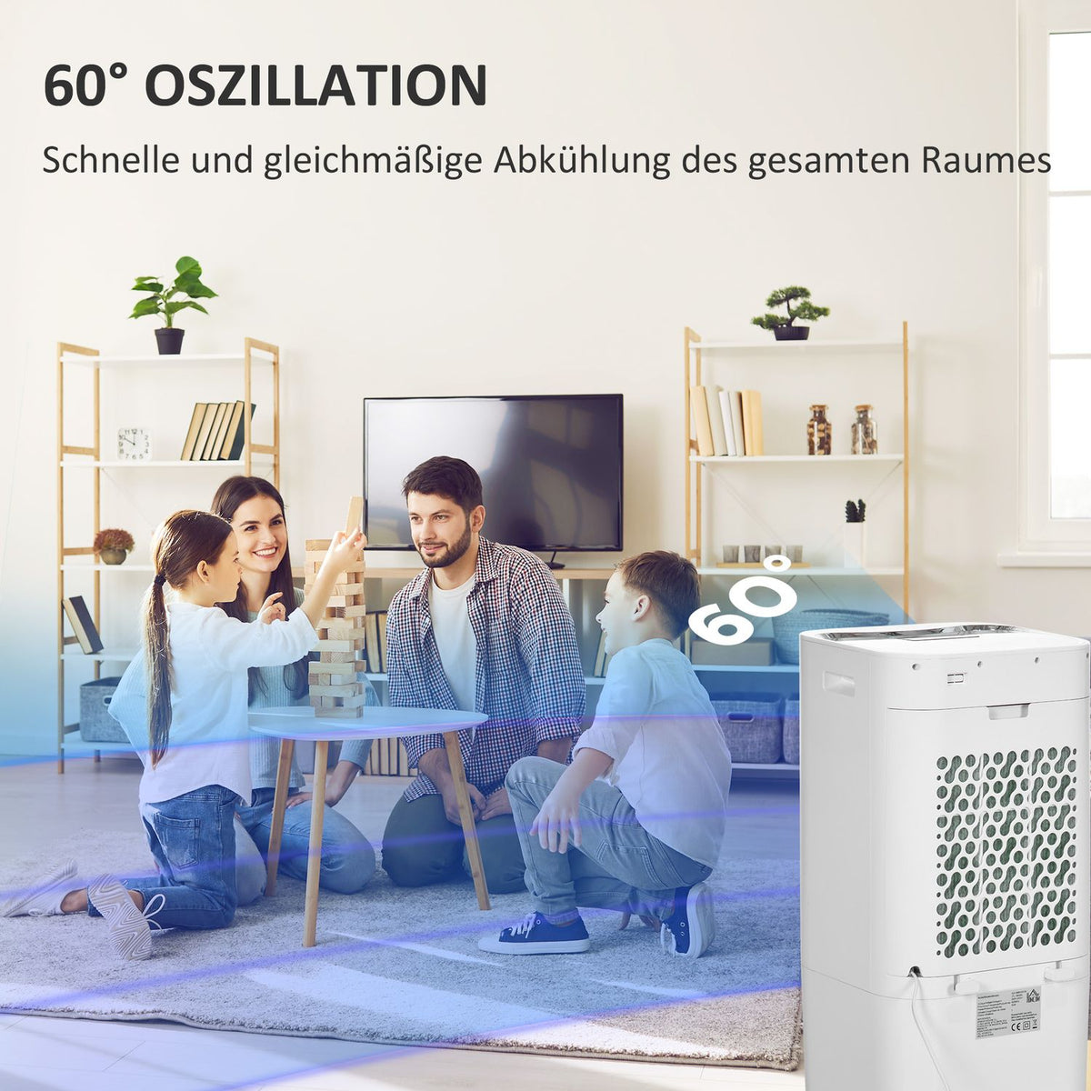 3 in 1 mobile air conditioning with air humidification water cooling 15L 60° oscillating air conditioner 65W air cooler with 8h timer, remote control, usage space 20? White 32 x 37 x 69 cm