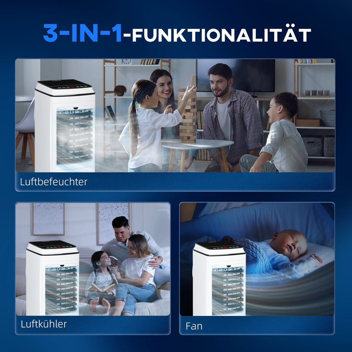 3 in 1 mobile air conditioning with air humidification water cooling 60° oscillating 4L air conditioner with 8h timer, sleep modes, 75W air cooler with remote control, for 20? White