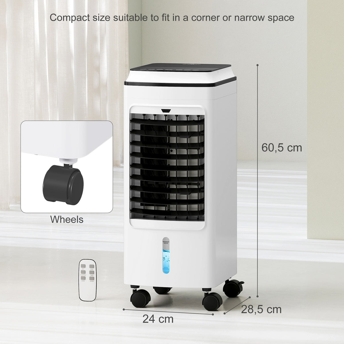 3 in 1 mobile air conditioning with air humidification water cooling 60° oscillating 4L air conditioner with 8h timer, sleep modes, 75W air cooler with remote control, for 20? White
