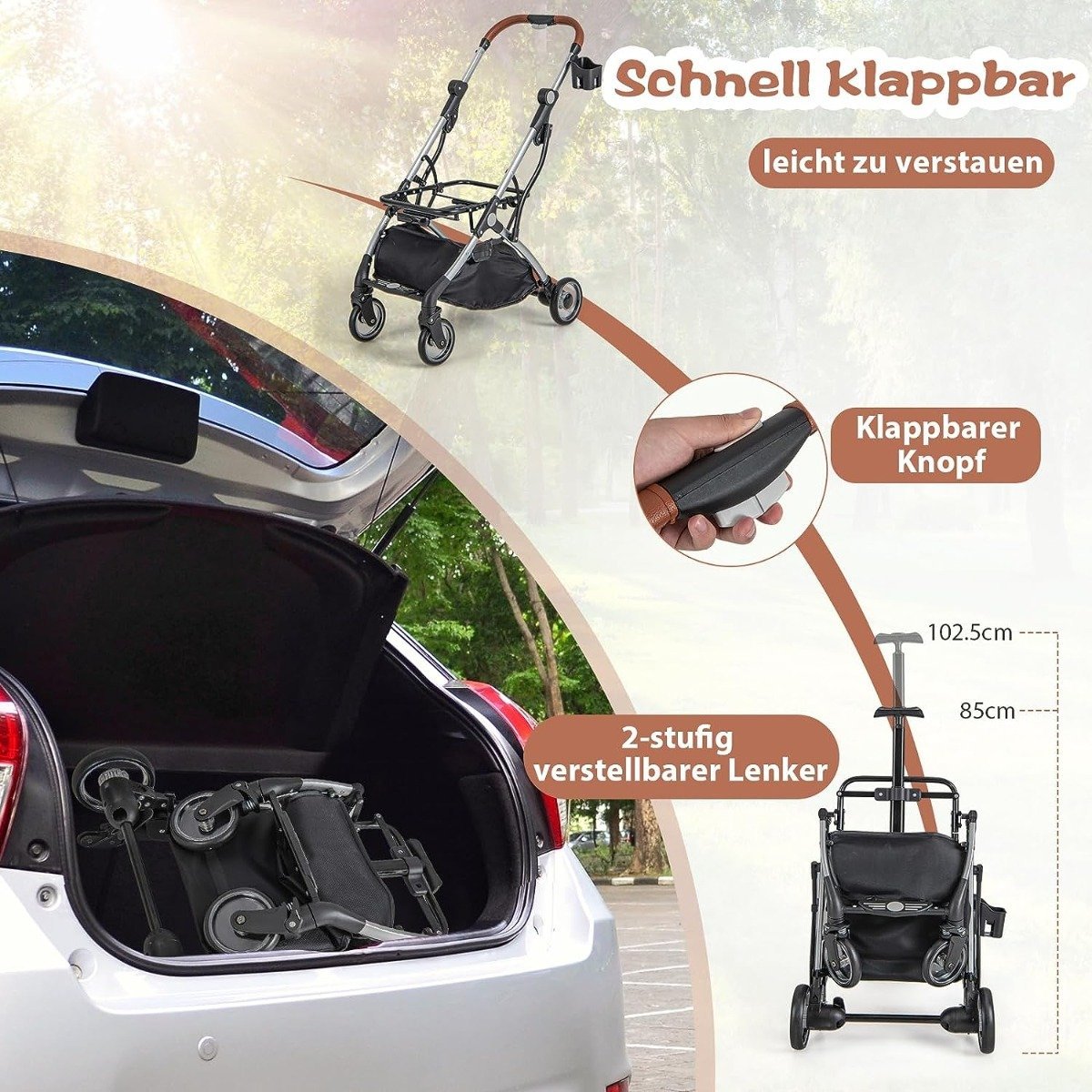 3 in 1 pet stroller up to 15 kg with waterproof cover storage basket & telescopic handle