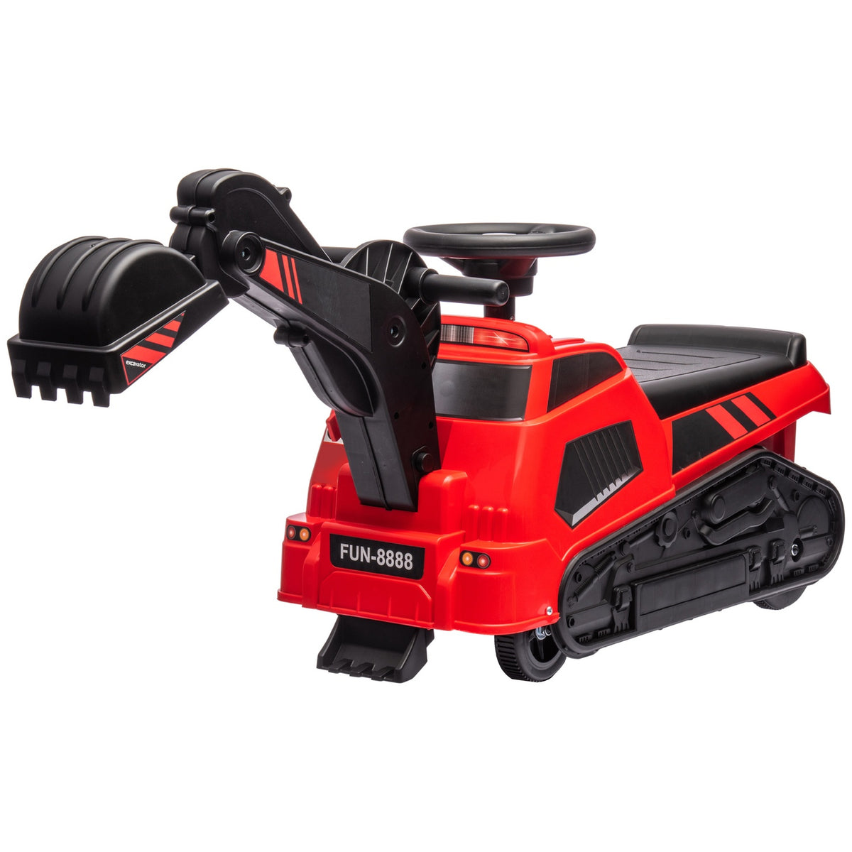 3-in-1 ride-on excavator, load capacity 25 kg, with anti-tip device, music function, replaceable, for 1.5-4 years, red + black