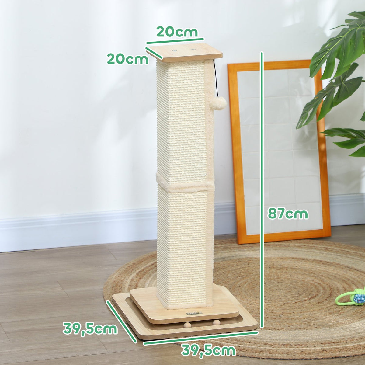3-in-1 scratching post, 87cm scratching post, sisal cat scratching post with play ball, scratching post for cats, cat scratching furniture, indoor, oak