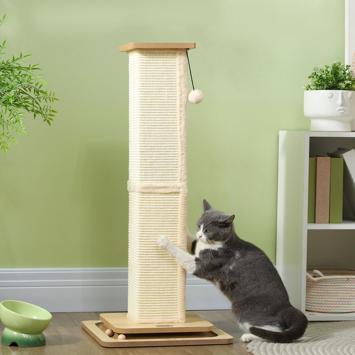 3-in-1 scratching post, 87cm scratching post, sisal cat scratching post with play ball, scratching post for cats, cat scratching furniture, indoor, oak
