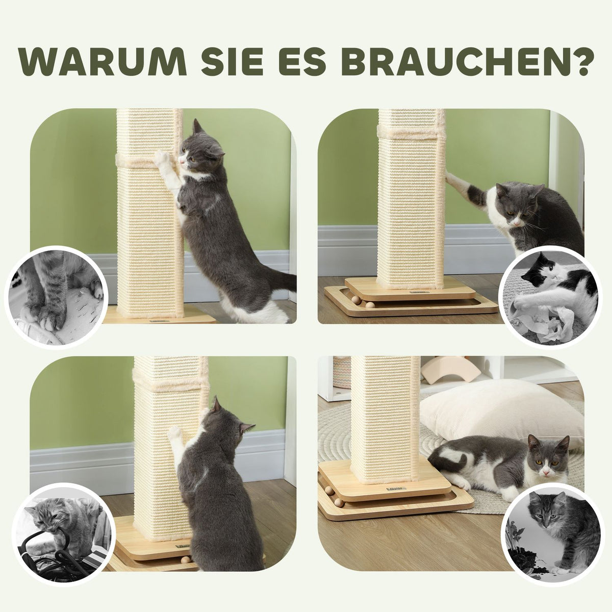 3-in-1 scratching post, 87cm scratching post, sisal cat scratching post with play ball, scratching post for cats, cat scratching furniture, indoor, oak