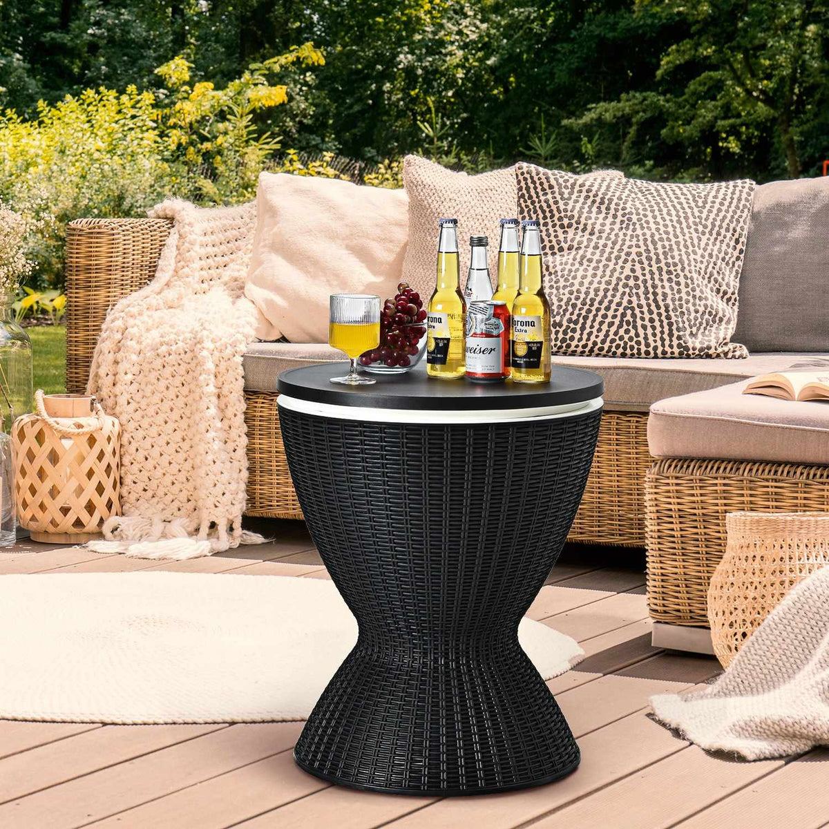 3 in 1 side table 30L cool box stool garden table height adjustable ice cooler black