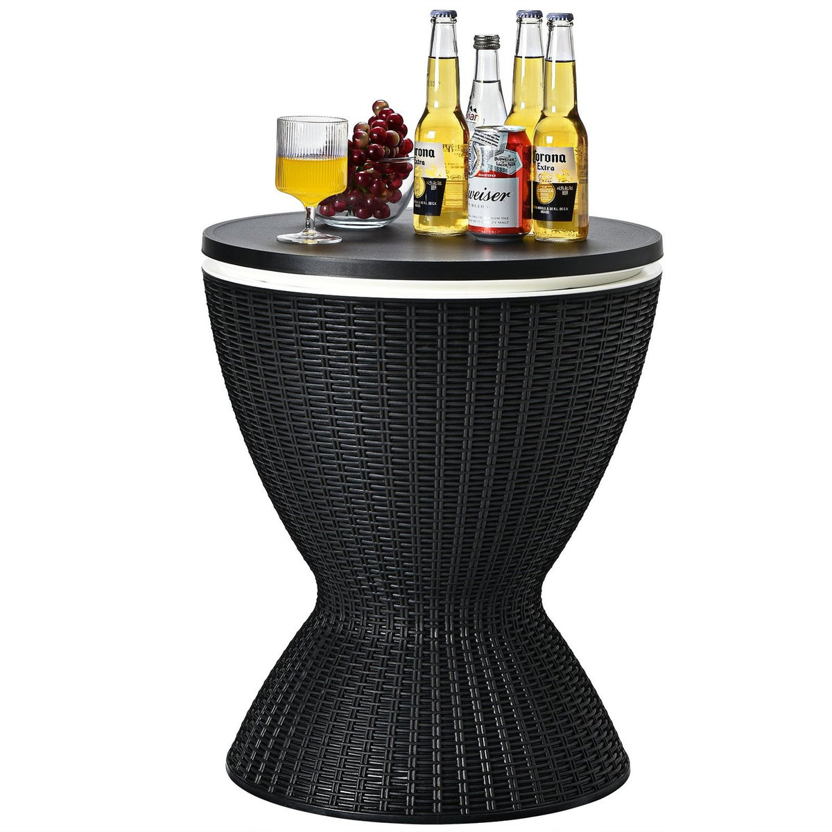 3 in 1 side table 30L cool box stool garden table height adjustable ice cooler black
