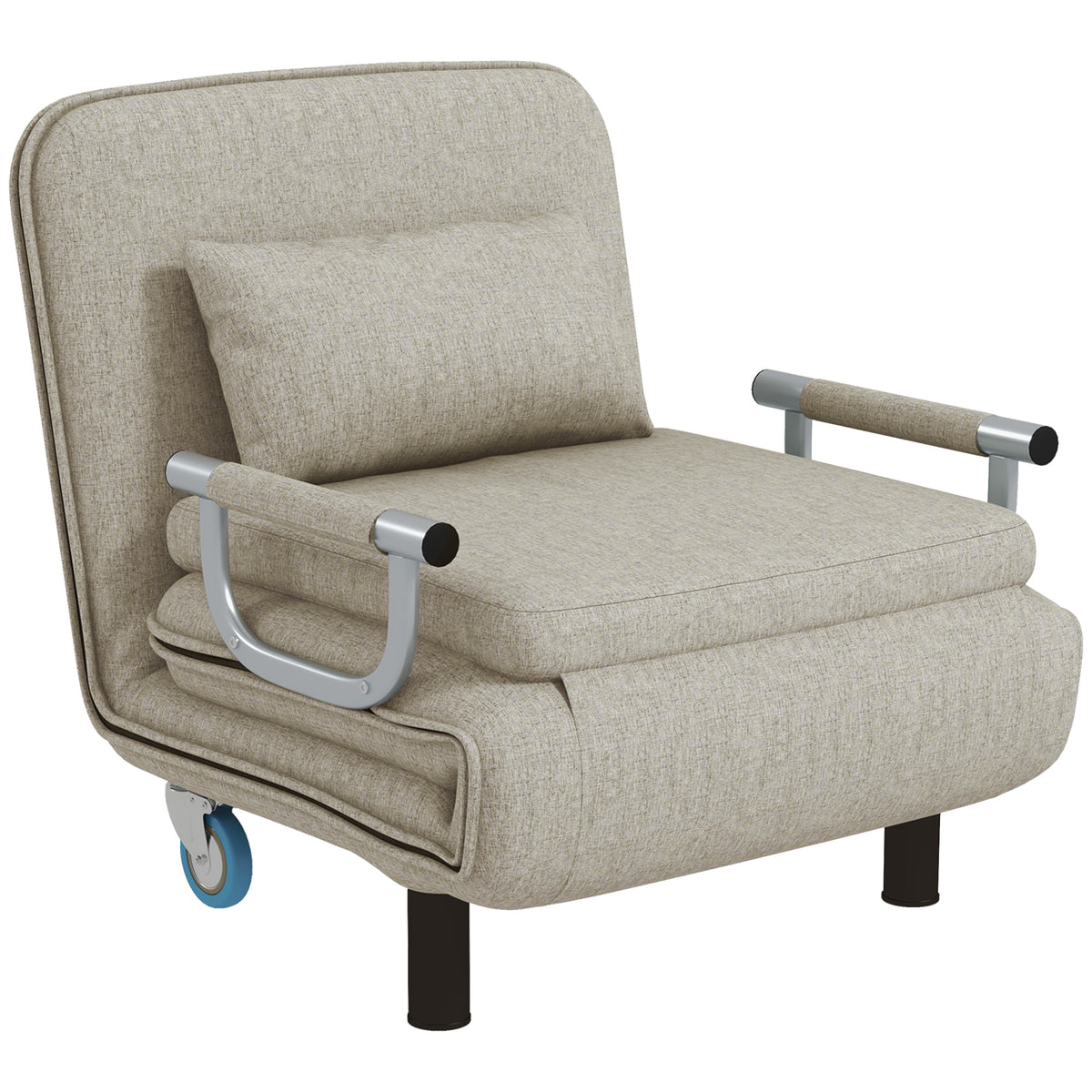 3 in 1 sleeping chair, sofa bed with bed function, folding chair with 3-level adjustable backrest, wheels, steel frame, 120kg load capacity, for living room, gray