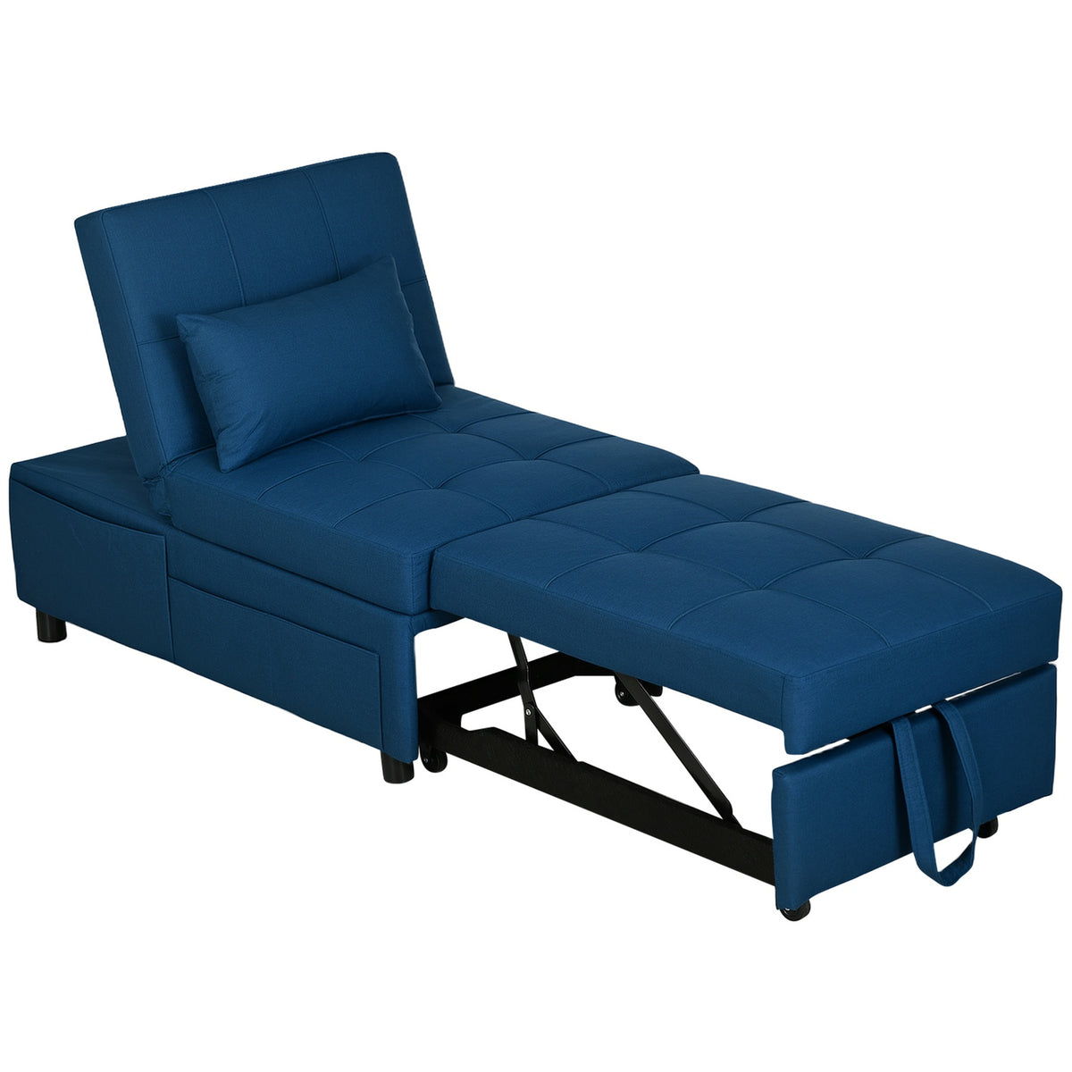 3-in-1 sofa bed with bed function, pull-out sofa bed, sleeping chair with side pocket, adjustable backrest, load capacity up to 150 kg, for living room, bedroom, blue