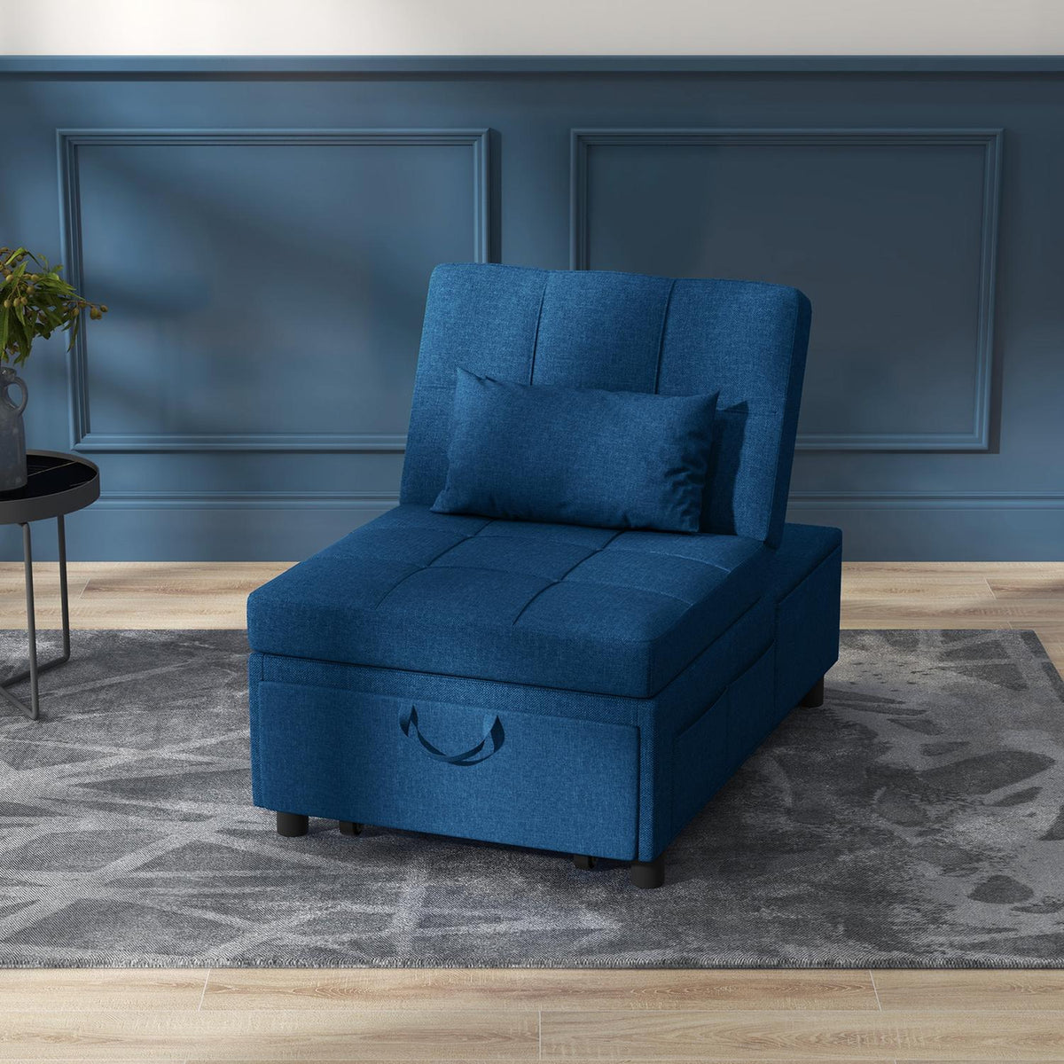 3-in-1 sofa bed with bed function, pull-out sofa bed, sleeping chair with side pocket, adjustable backrest, load capacity up to 150 kg, for living room, bedroom, blue