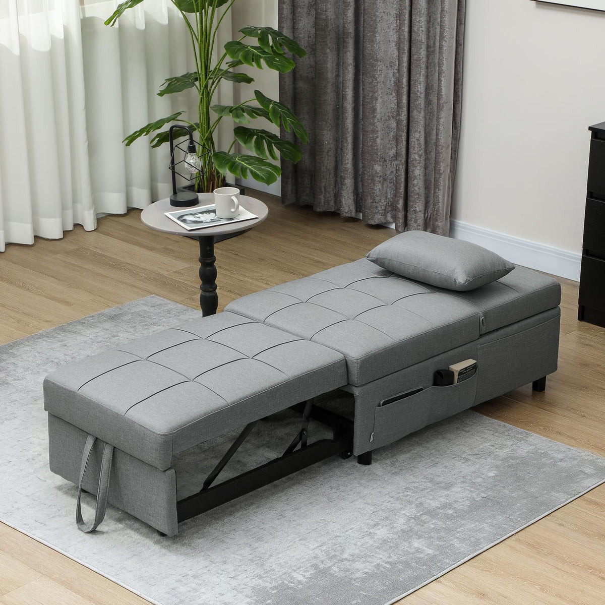 3-in-1 sofa bed with bed function, pull-out sofa bed, sleeping chair with side pocket, adjustable backrest, load capacity up to 150 kg, for living room, bedroom, light gray