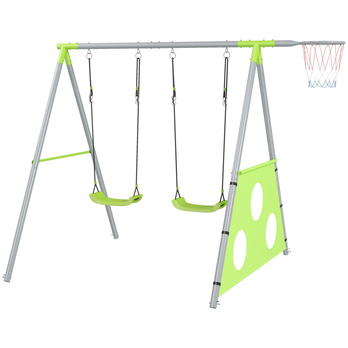 3 in 1 swing frame outdoor swing frame with 2 swings, basketball hoop, football goal, children's swing with metal frame, garden swing for children