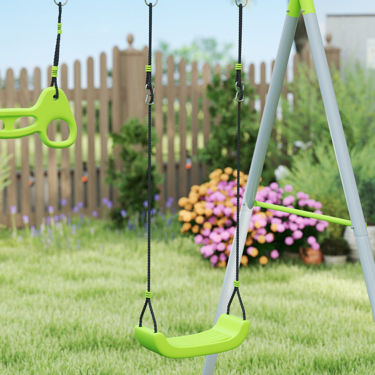 3 in 1 swing frame outdoor swing frame with play tent, swing and gymnastics rings, children's swing with metal frame, garden swing for children green