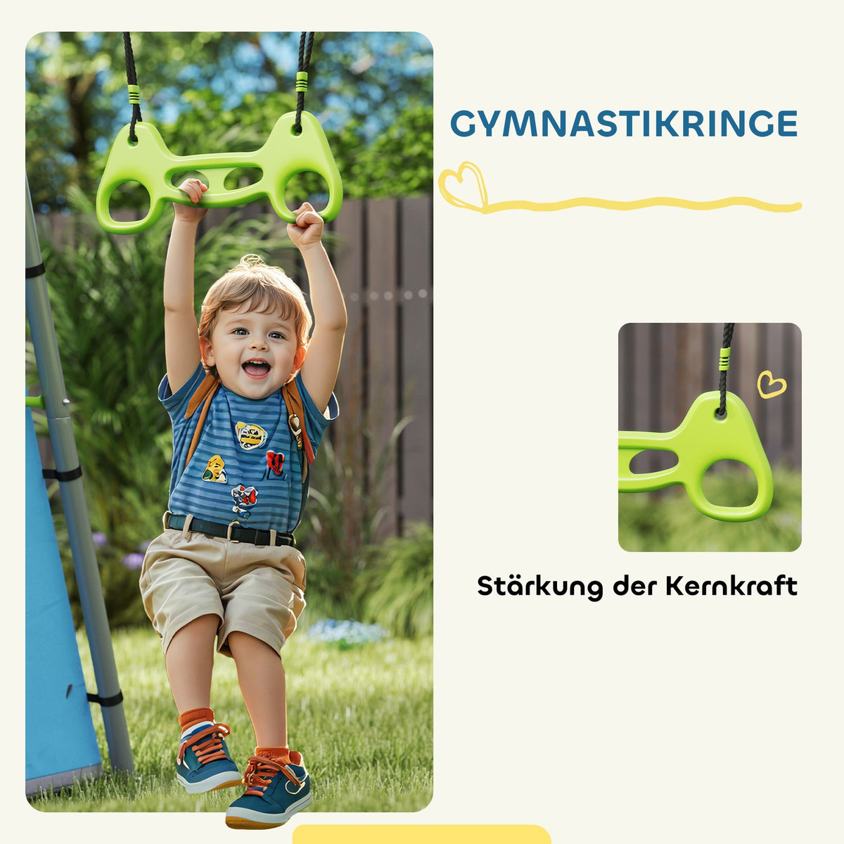 3 in 1 swing frame outdoor swing frame with play tent, swing and gymnastics rings, children's swing with metal frame, garden swing for children green