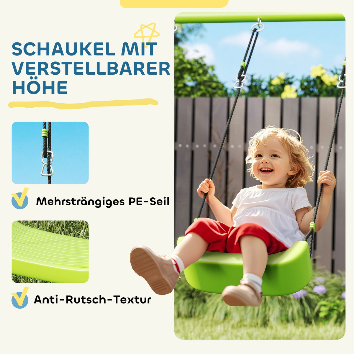 3 in 1 swing frame outdoor swing frame with play tent, swing and gymnastics rings, children's swing with metal frame, garden swing for children green