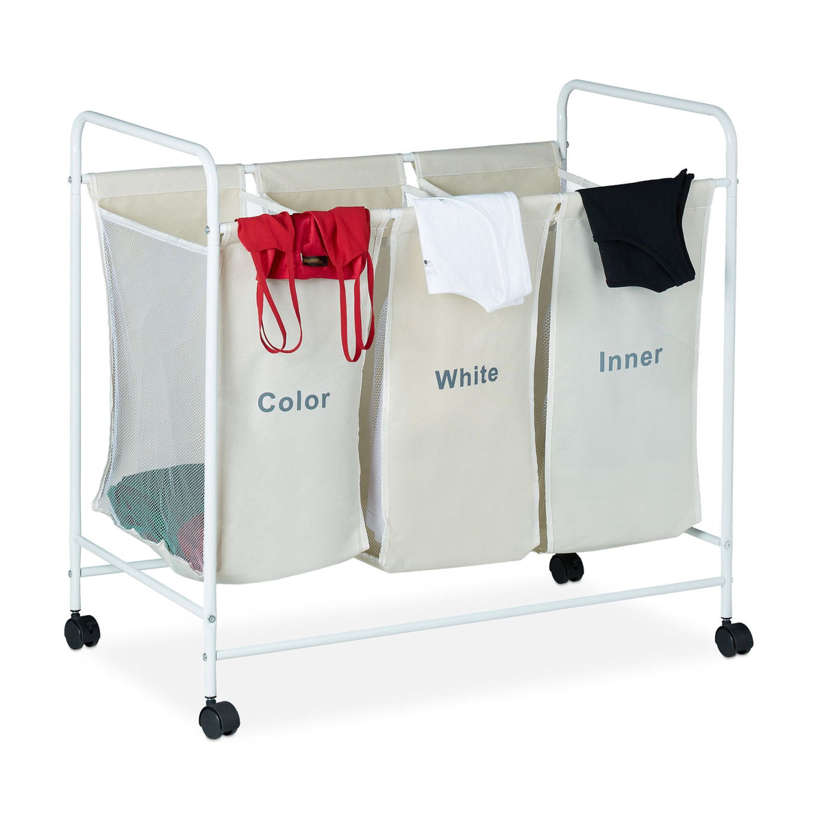 3 laundry sorters with rollers