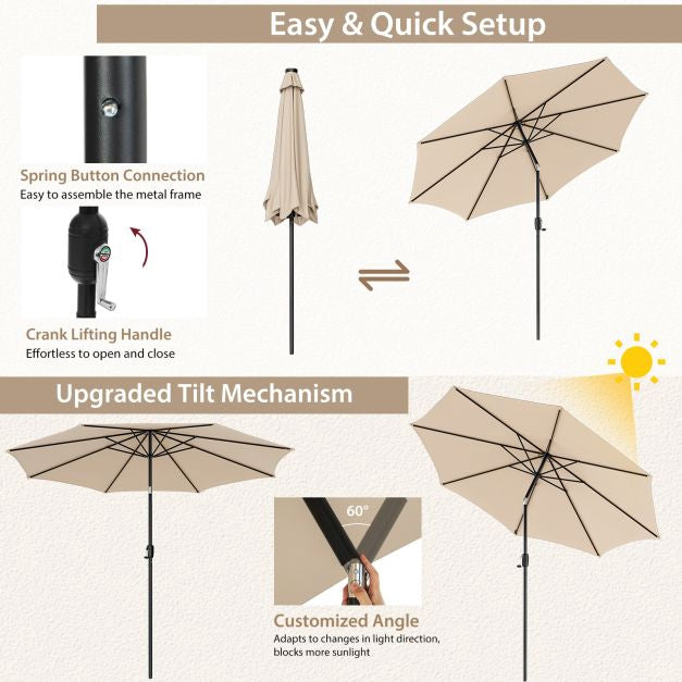 3m Patio Umbrella, 8-Rib Tilt Crank, Vented Top, Beige