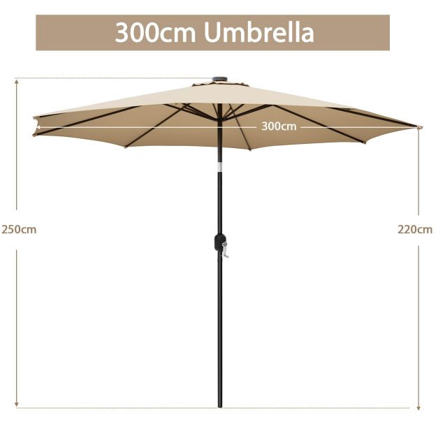 3m Patio Umbrella, 8-Rib Tilt Crank, Vented Top, Beige