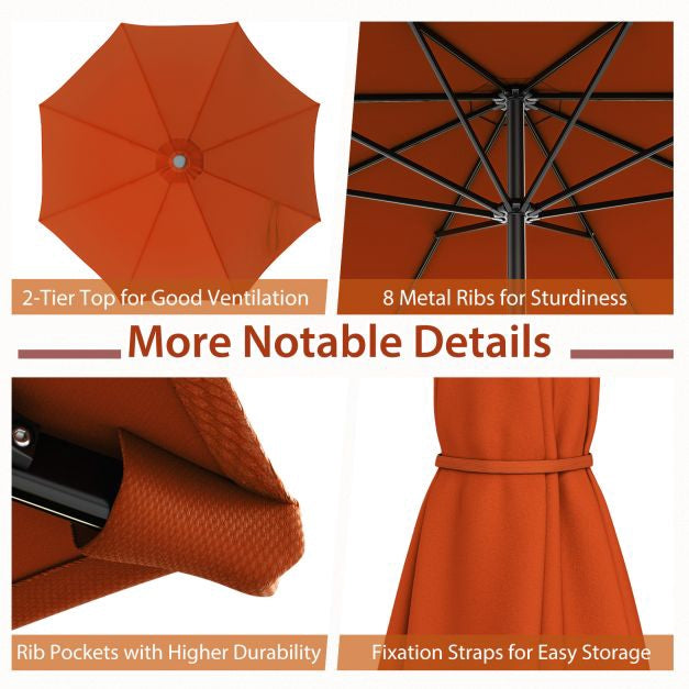 3m Patio Umbrella, Tilt Crank, 8-Rib Canopy, Orange