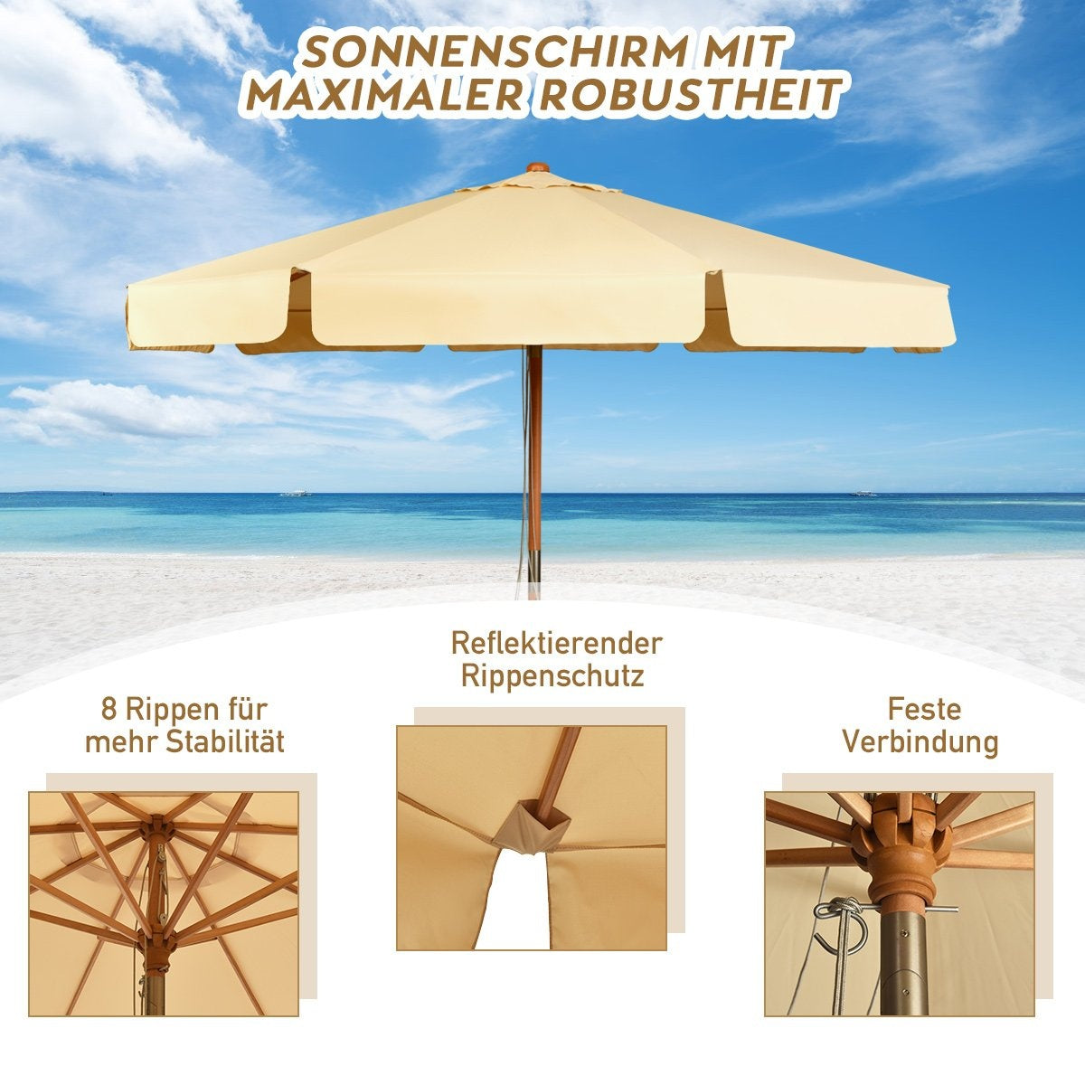 3m tilting parasol made of waterproof polyester fabric patio umbrella with UV protection beige