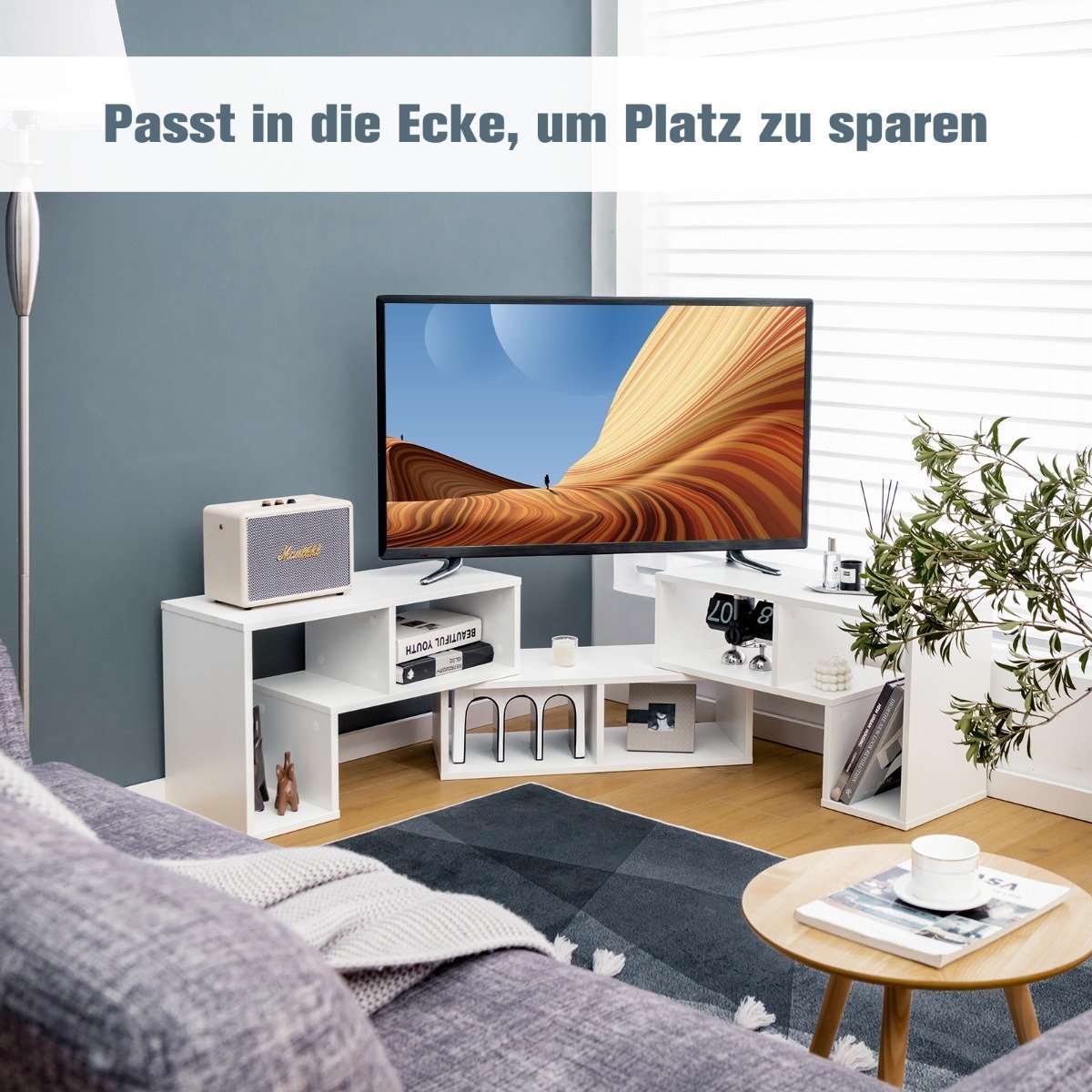 3-part wooden TV cabinet for TVs up to 65" Freely combinable TV stand white