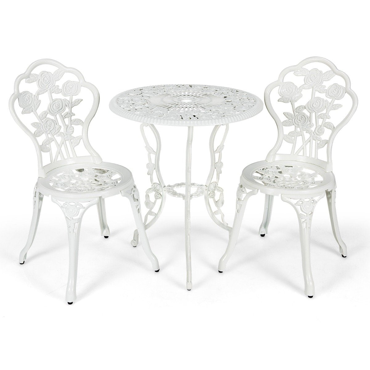3 pcs. Garden furniture set balcony set with 2 chairs & table made of cast aluminum & cast iron white