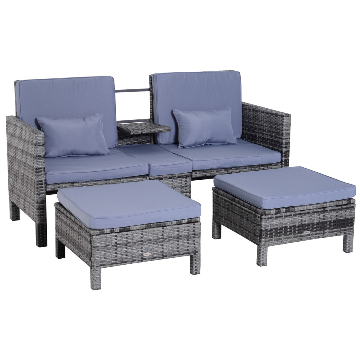 3 pcs. Garden sofa garden furniture lounge garden set seating group rat furniture gray polyrattan + metal 2-seater sofa 2 x stool cushions