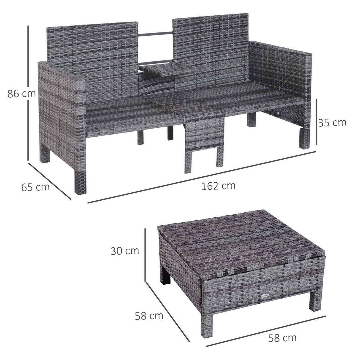 3 pcs. Garden sofa garden furniture lounge garden set seating group rat furniture gray polyrattan + metal 2-seater sofa 2 x stool cushions