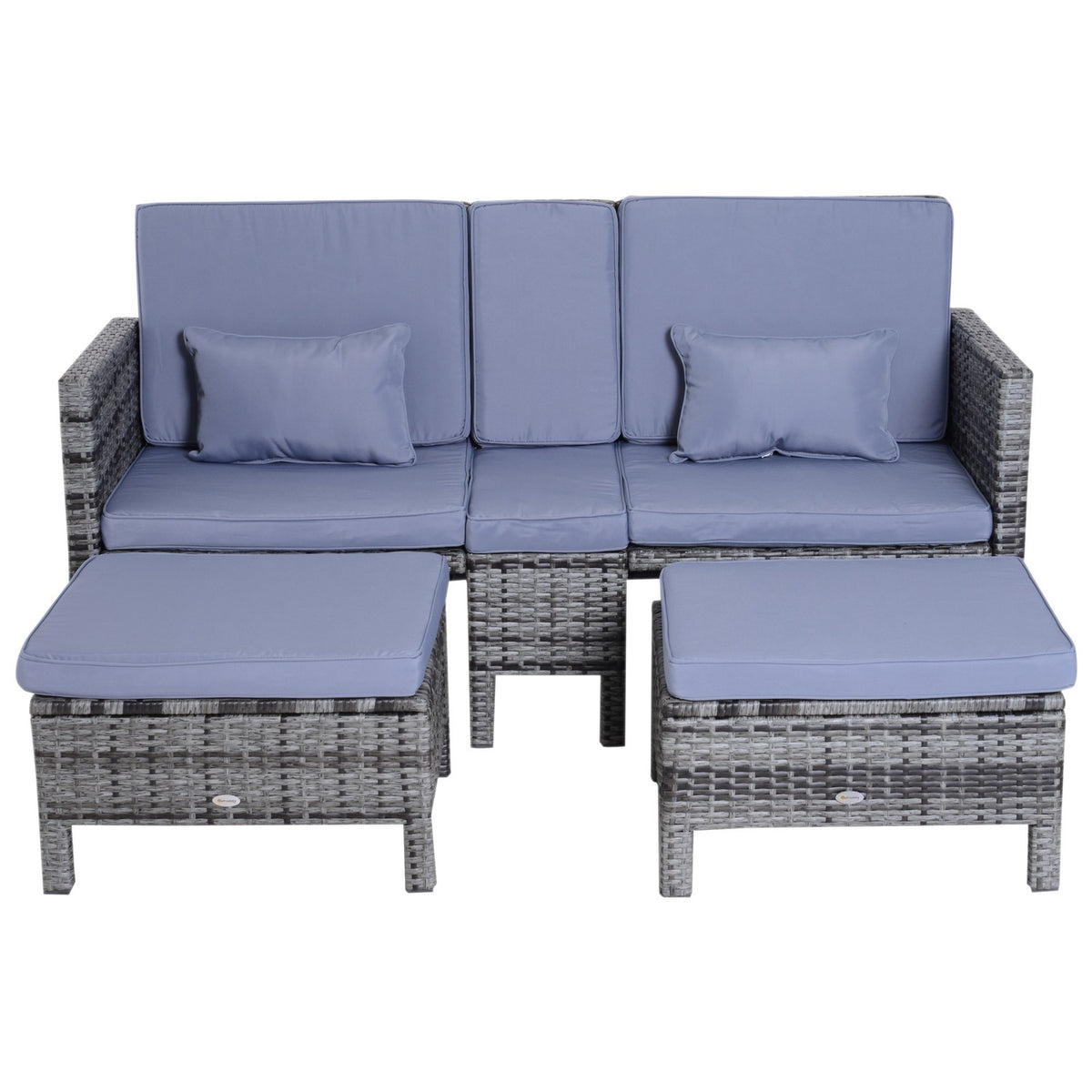 3 pcs. Garden sofa garden furniture lounge garden set seating group rat furniture gray polyrattan + metal 2-seater sofa 2 x stool cushions