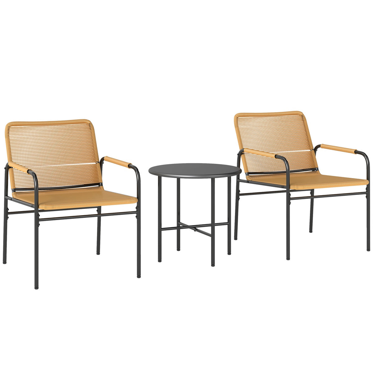 3 pcs. Rattan bistro set, seating group, garden set with 2 garden chairs, coffee table, balcony furniture set for garden, terrace, steel, yellow |