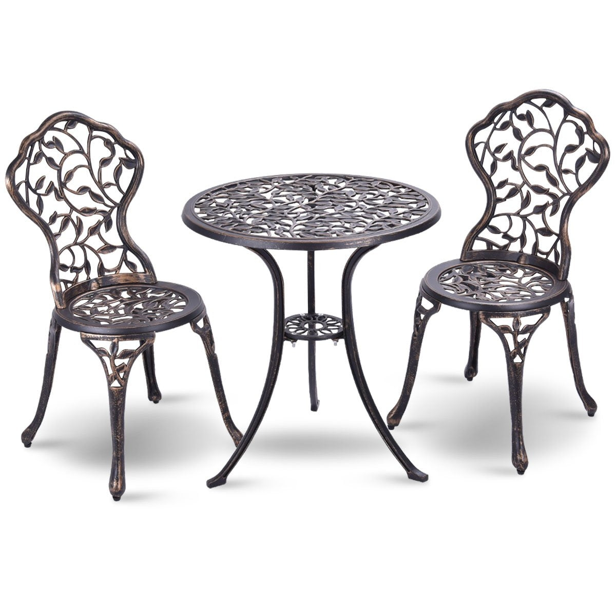 3-piece antique cast aluminum bistro set balcony set seating group garden table with 2 chairs black