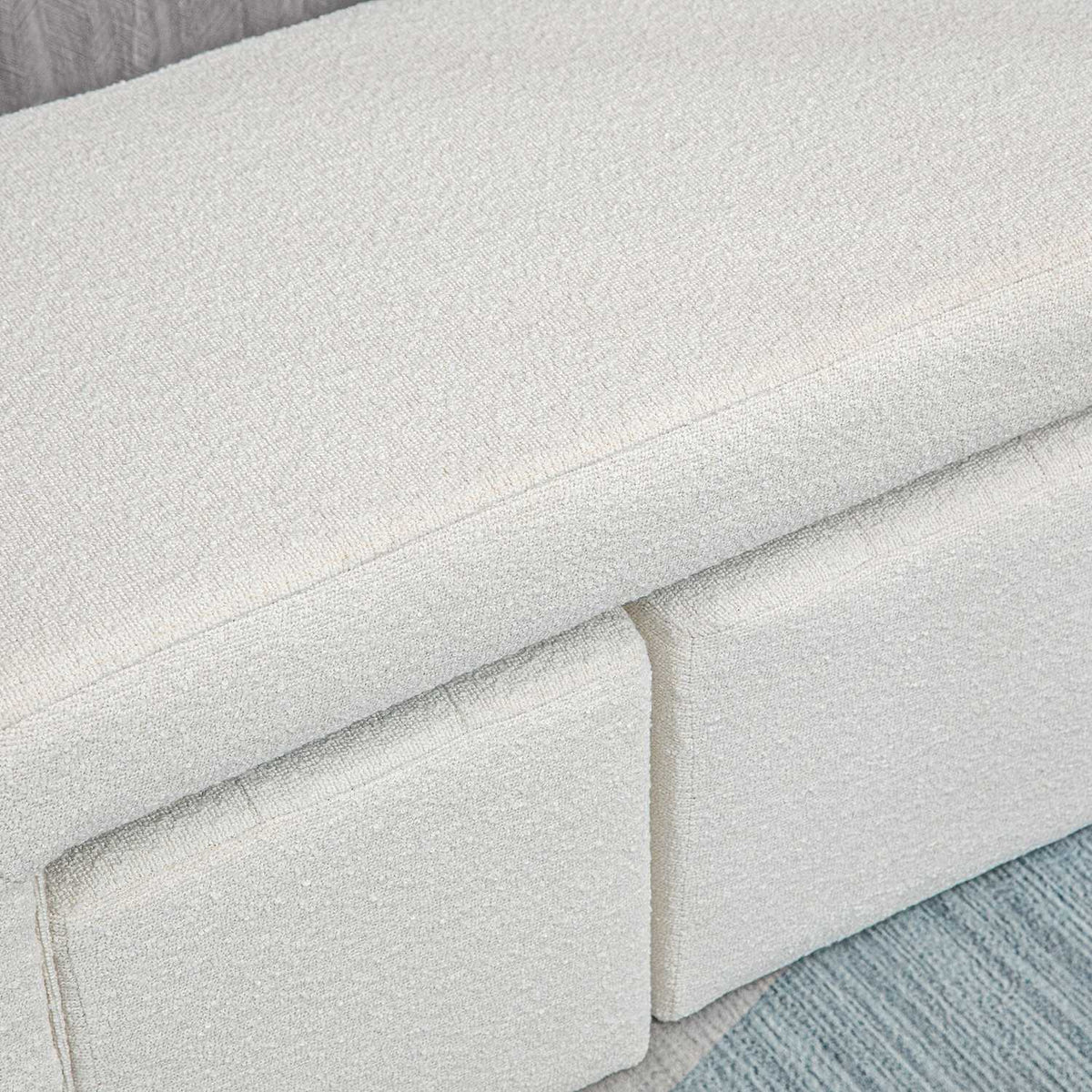 3-piece footstool, ottoman with 3 stools, footrest, upholstered stool for living room, bedroom, white