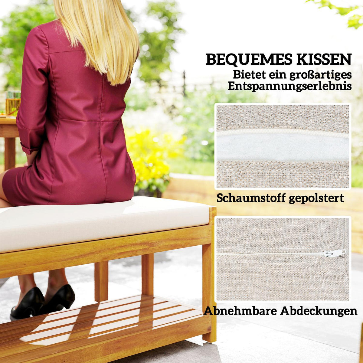 3-piece garden furniture set, seating set including 1 dining table with umbrella hole, 2 benches 150 x 85 x 75 cm teak