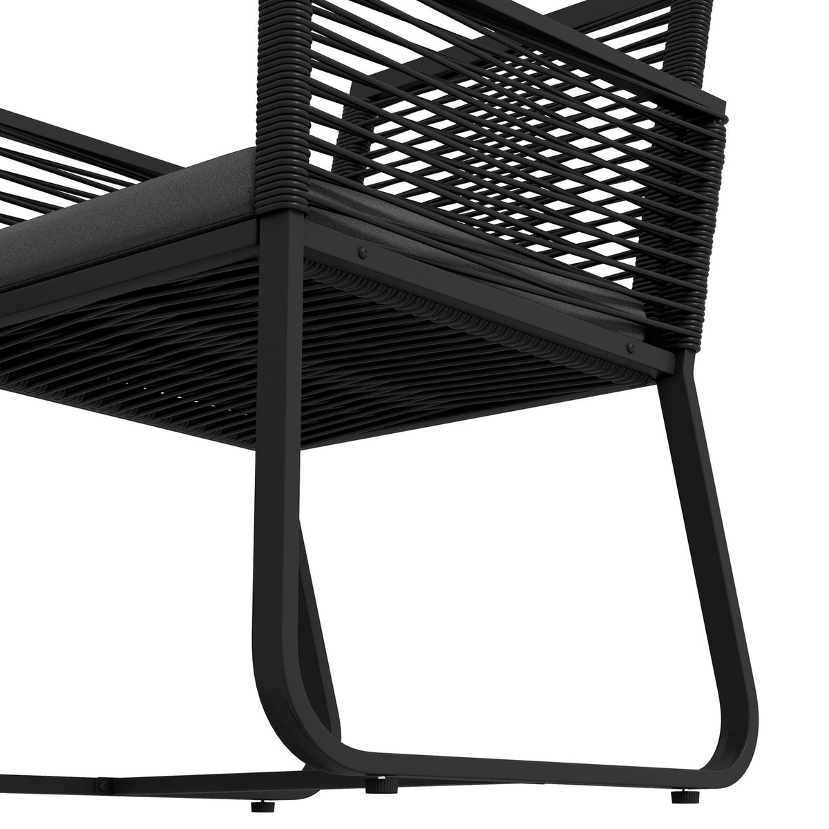 3-piece rattan garden furniture set, elegant seating group with 2 garden chairs and side table made of tempered glass with cushions for balcony, black