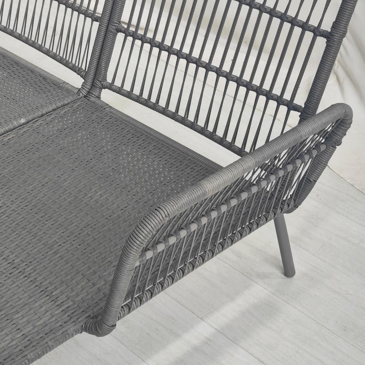 3-piece rattan garden furniture set with cushions, garden set consisting of 1 side table, 1 deck chair, 1 double sofa, steel, light gray