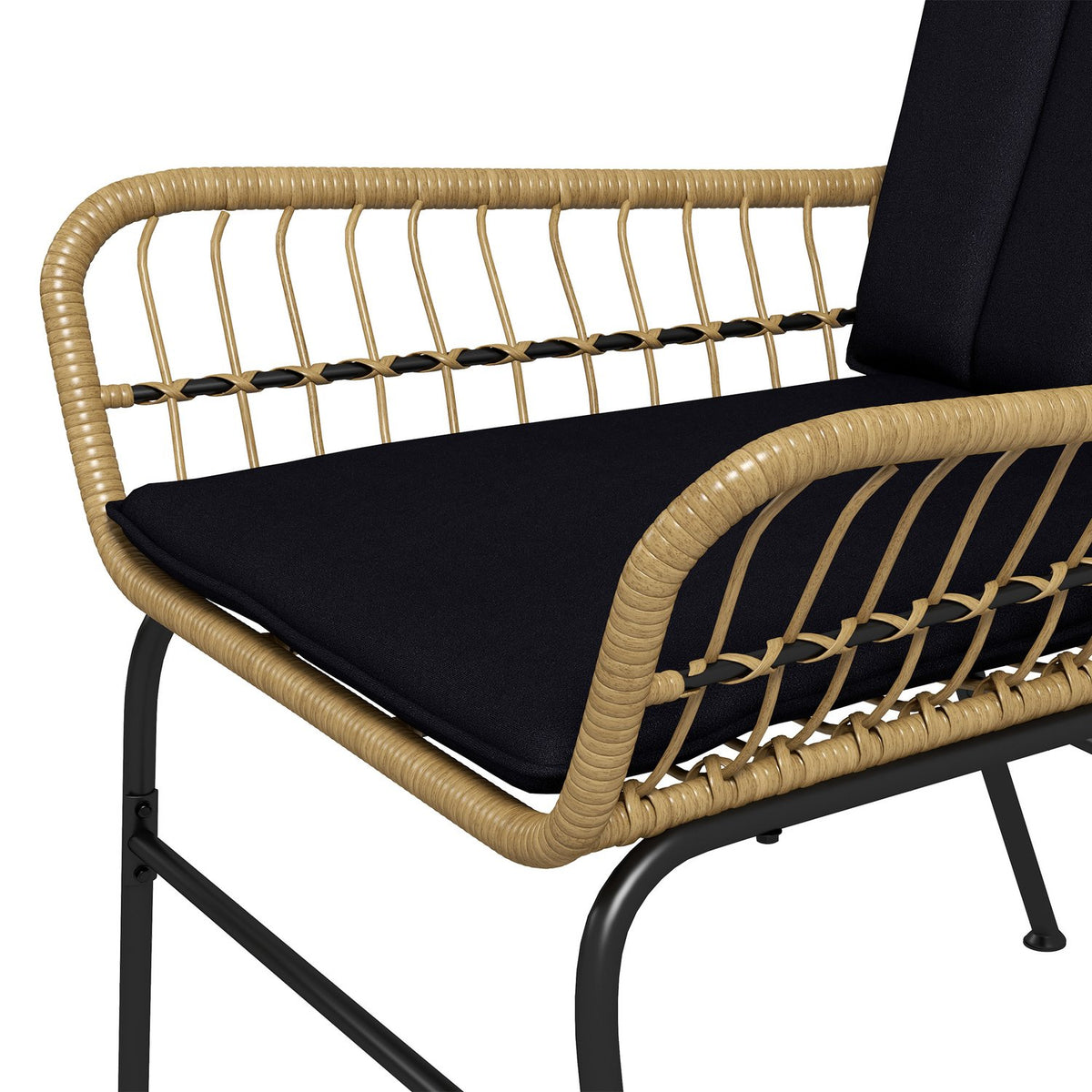 3-piece rattan seating group garden furniture set with 2 chairs & side table tempered glass top and cushions