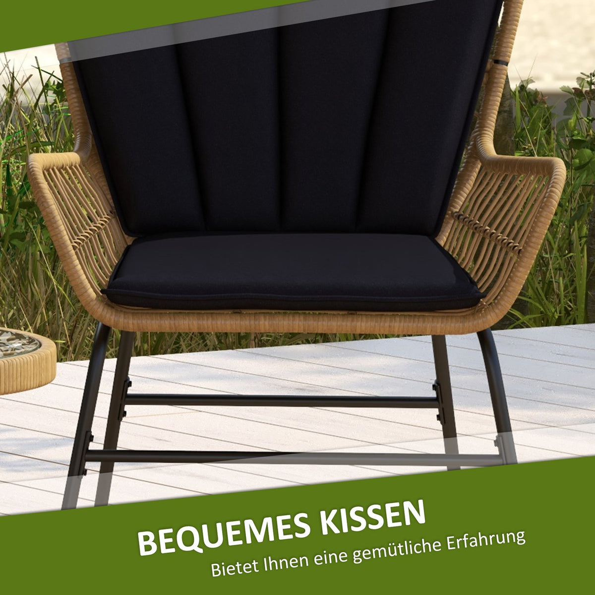 3-piece rattan seating group garden furniture set with 2 chairs & side table tempered glass top and cushions