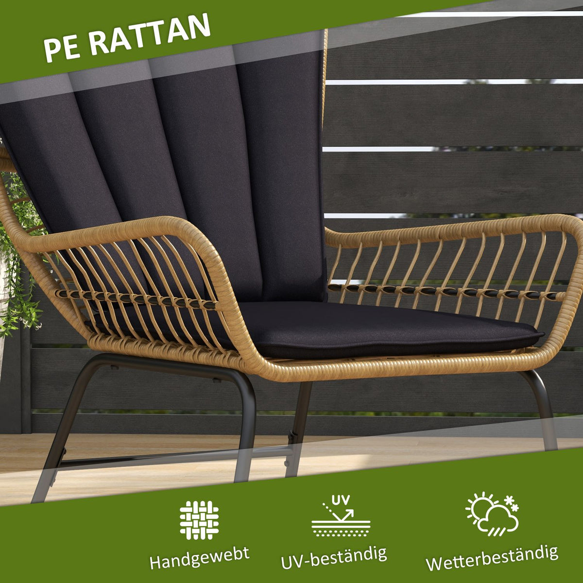 3-piece rattan seating group garden furniture set with 2 chairs & side table tempered glass top and cushions