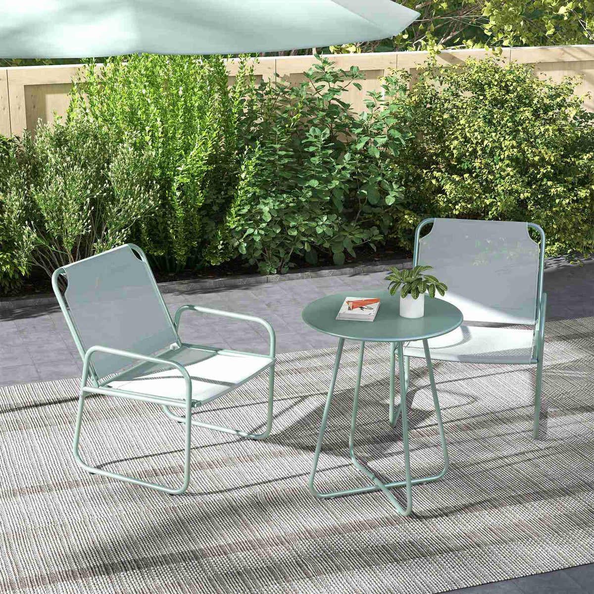 3 pieces Bistro set, balcony furniture set including 1 table, 2 chairs, garden furniture set, garden furniture set for garden, terrace, mesh, green