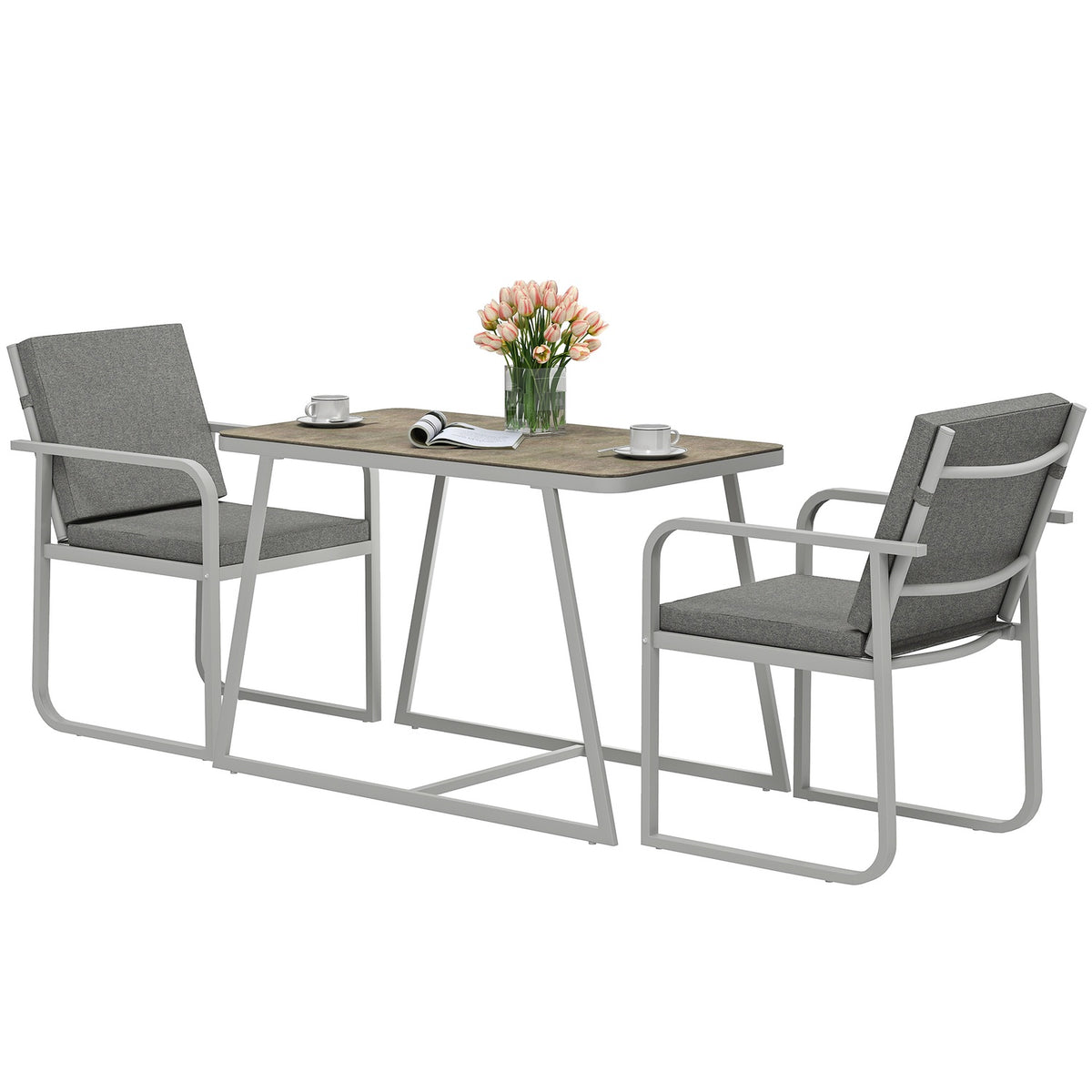 3-piece seating group, dining group for 2 people, dining table with 4 chairs, seat cushions, dining room group with glass table, kitchen table set, balcony furniture, garden furniture for terrace, balcony, dining room, light gray