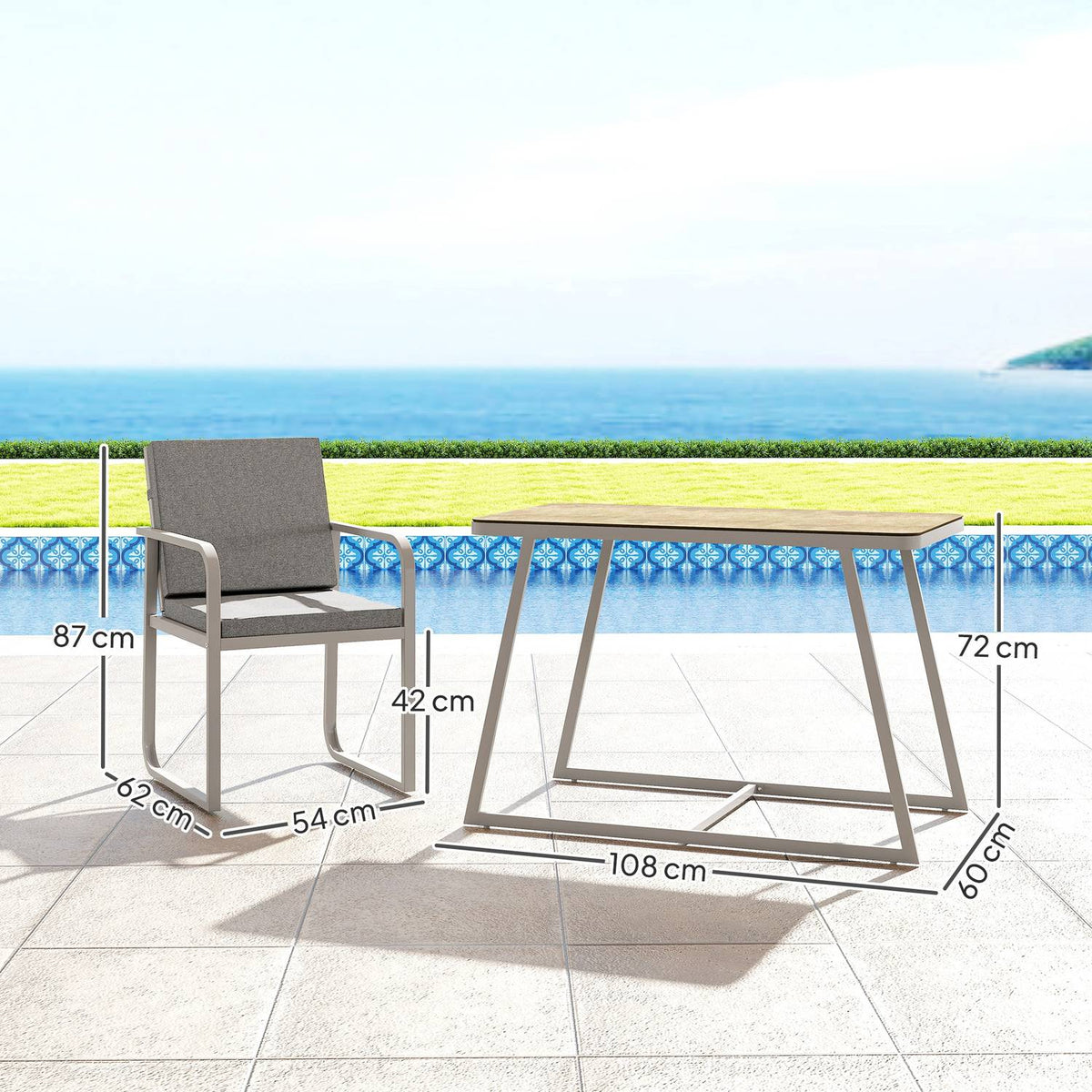 3-piece seating group, dining group for 2 people, dining table with 4 chairs, seat cushions, dining room group with glass table, kitchen table set, balcony furniture, garden furniture for terrace, balcony, dining room, light gray
