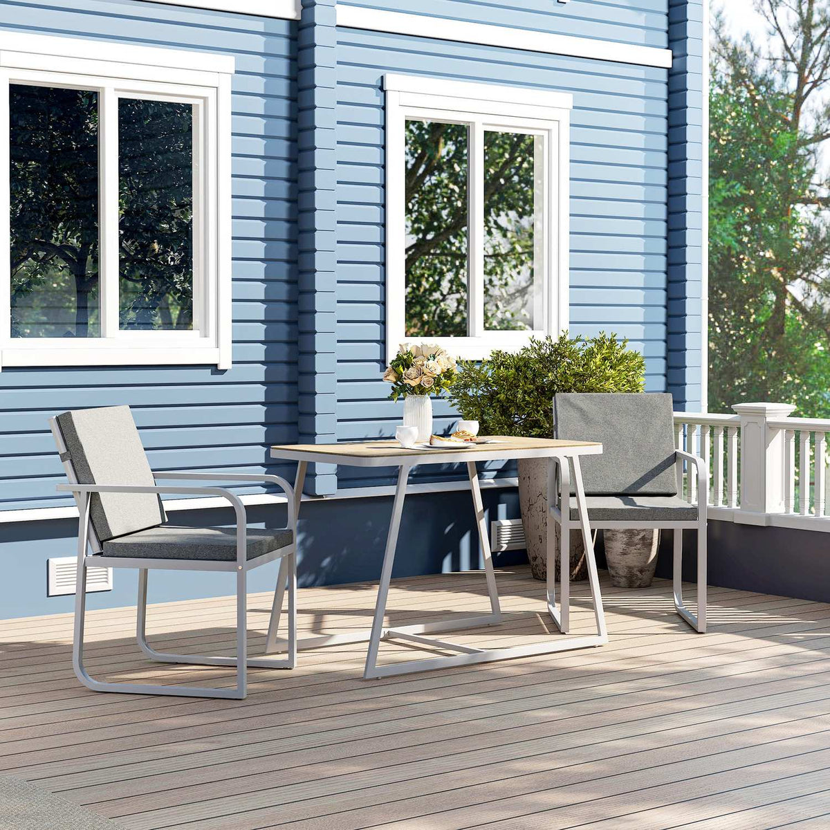 3-piece seating group, dining group for 2 people, dining table with 4 chairs, seat cushions, dining room group with glass table, kitchen table set, balcony furniture, garden furniture for terrace, balcony, dining room, light gray