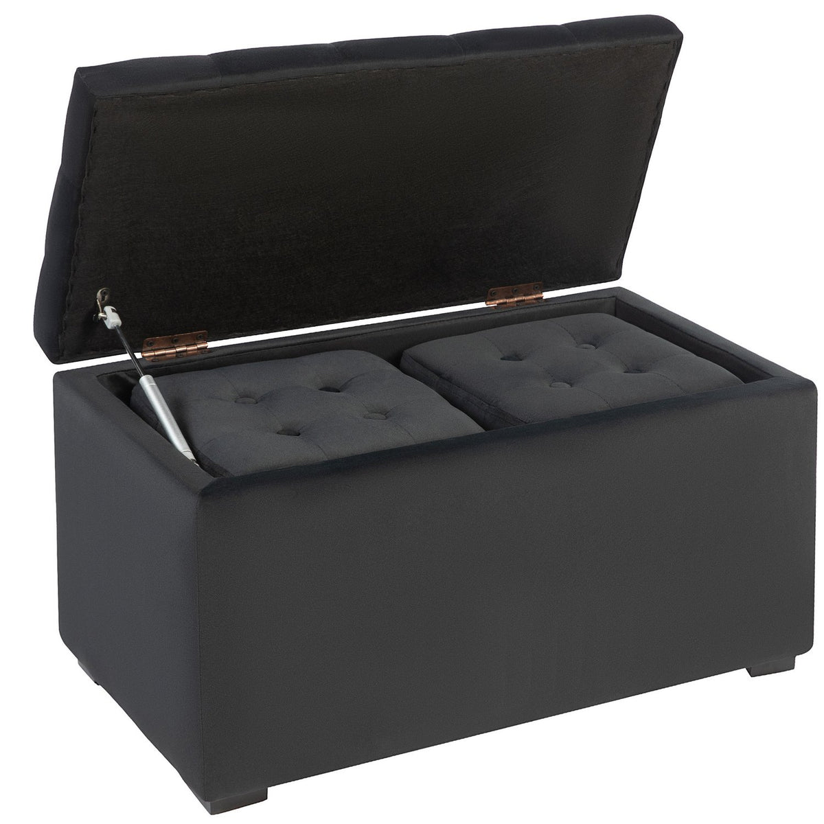 3-piece set with storage space, 2 x stools, upholstered seat chest, footstool, storage box, footrest, load capacity up to 130 kg, microfibre, foam, 75 x 40 x 42 cm, dark grey