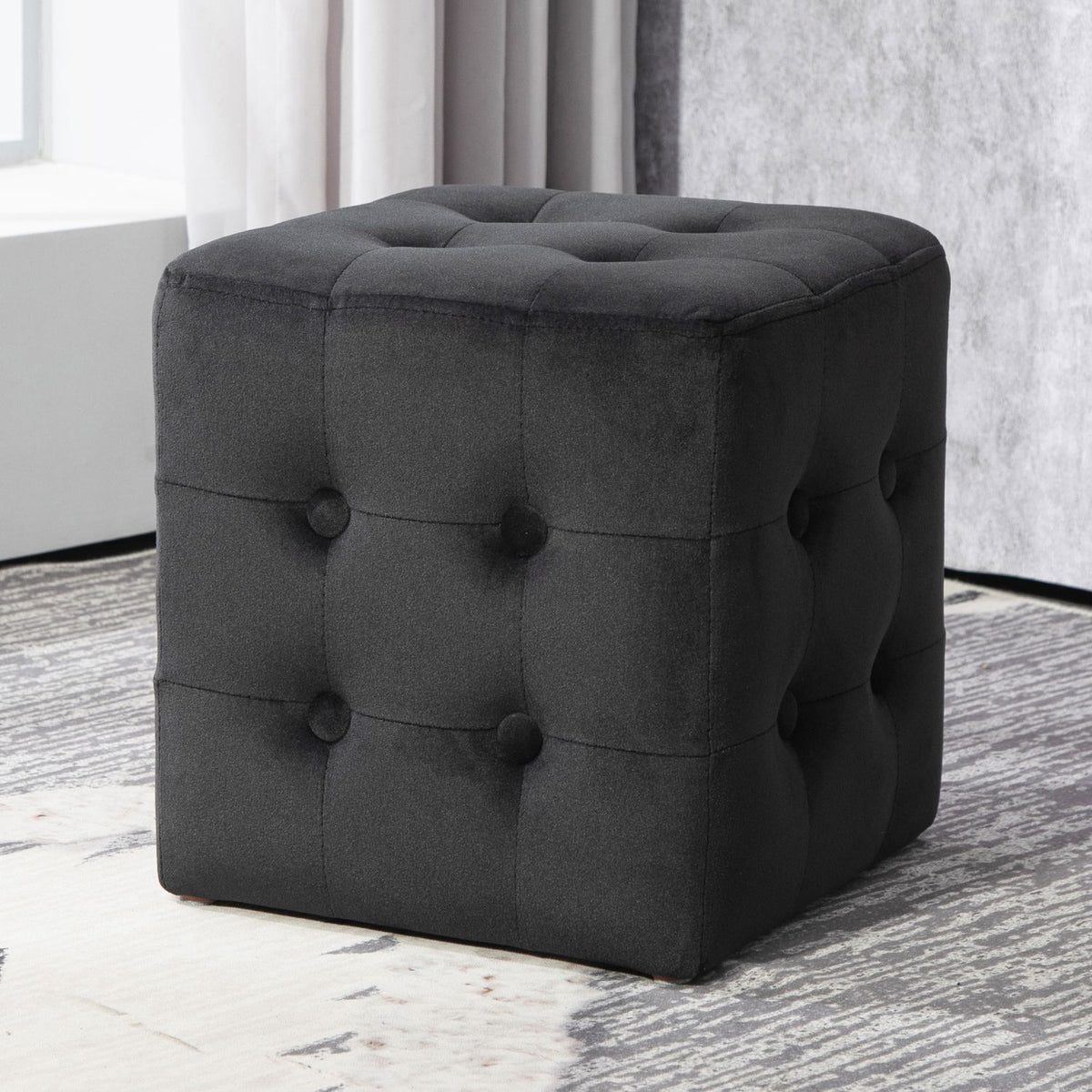 3-piece set with storage space, 2 x stools, upholstered seat chest, footstool, storage box, footrest, load capacity up to 130 kg, microfibre, foam, 75 x 40 x 42 cm, dark grey