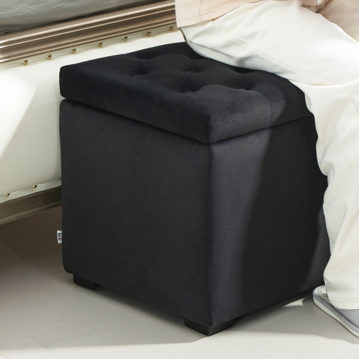 3-piece set with storage space, 2 x stools, upholstered seat chest, footstool, storage box, footrest, load capacity up to 130 kg, microfibre, foam, 75 x 40 x 42 cm, dark grey