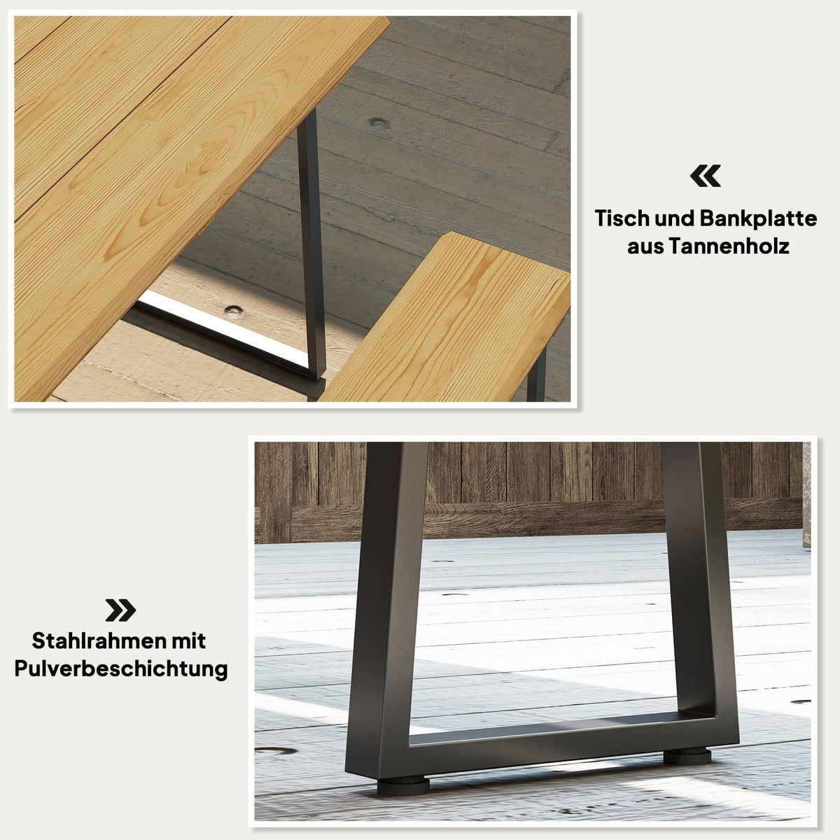 3-piece wooden dining group for 6 people, dining table with 2 benches, umbrella hole, dining room group with wooden table, kitchen table set, balcony furniture, garden furniture for terrace, balcony, natural wood